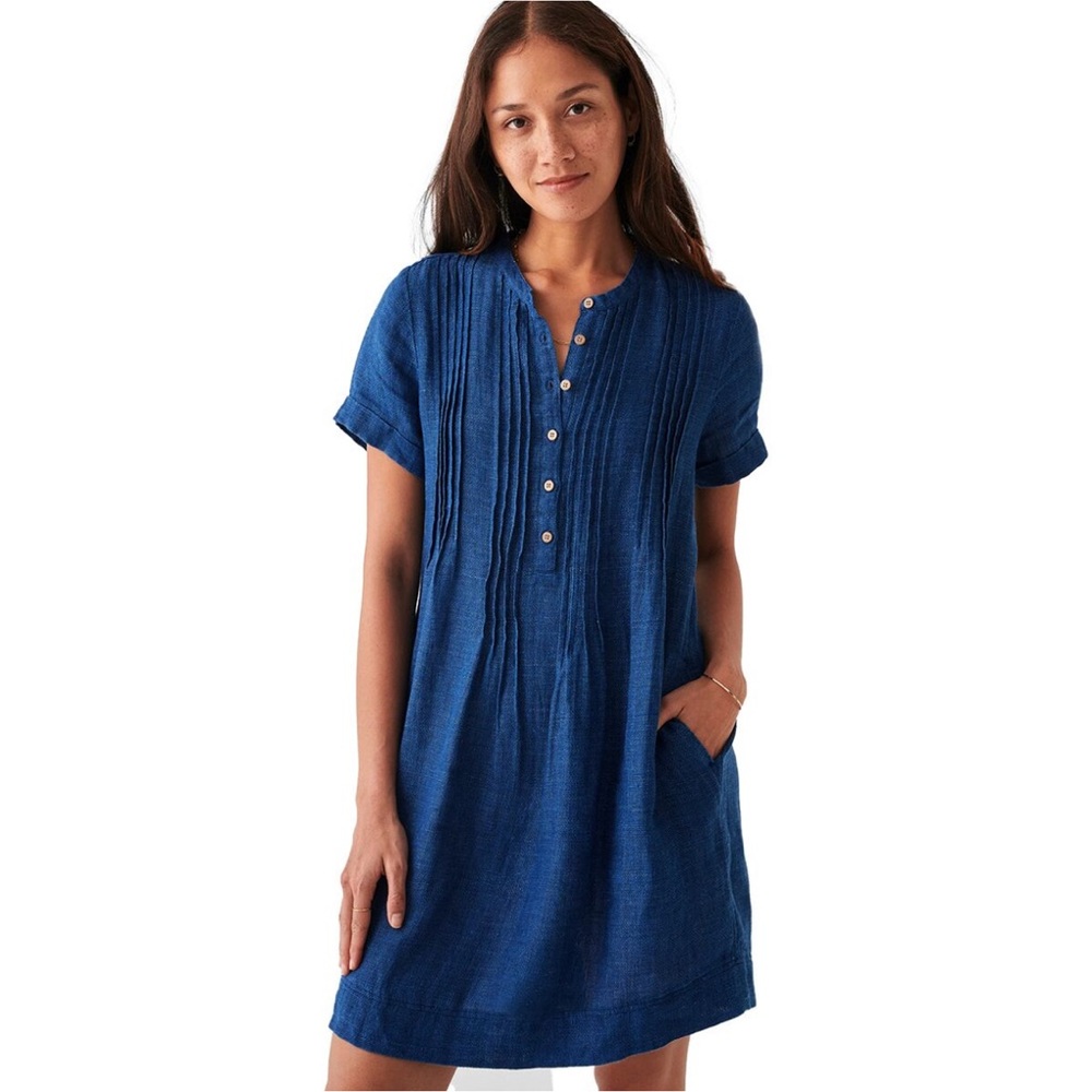 Faherty Gemina Basketweave Dress – Indigo Blue – Size Small
